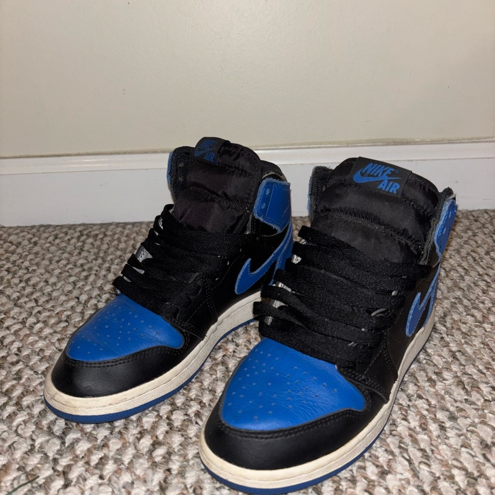 Nike Air Jordan Black and Royal Blue High Tops